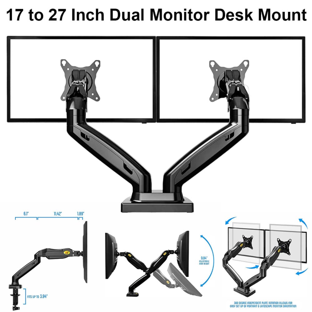 17 to 27 Inch Ergonomic Spring Dual Monitor Desk Mount - F160 — image 1