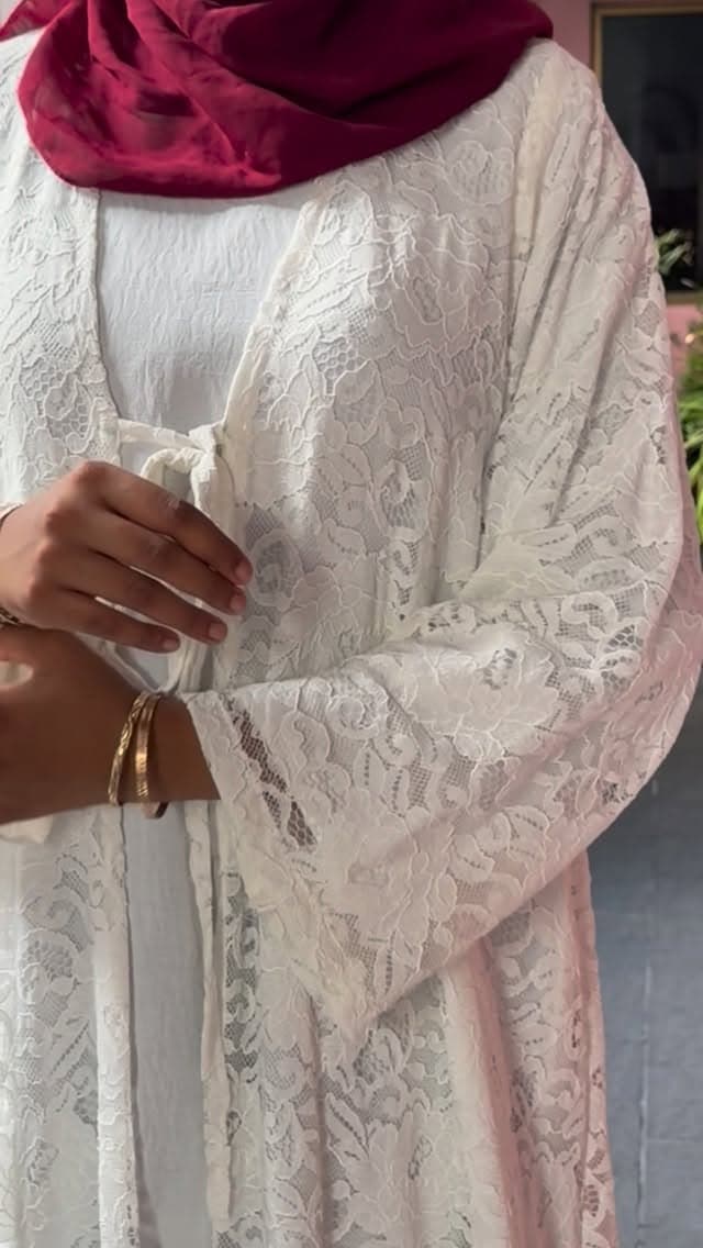 White Cardigan with inner Abaya