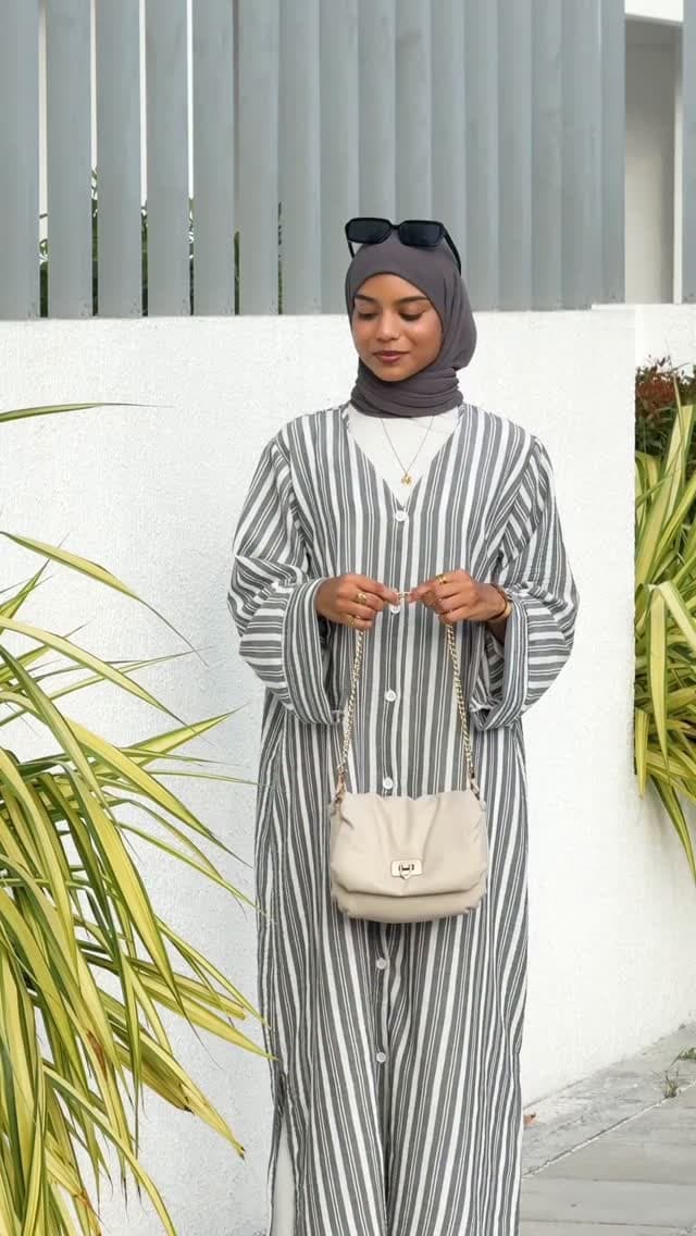 Crush Linen Striped Abaya Shirt in Grey
