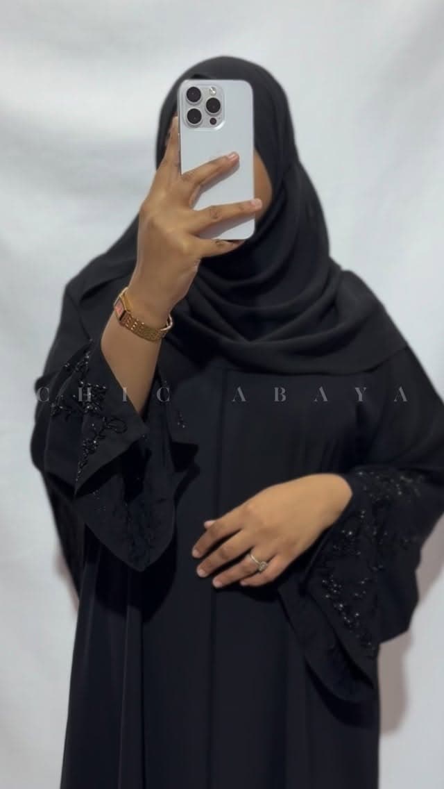 Beaded abaya with shawl