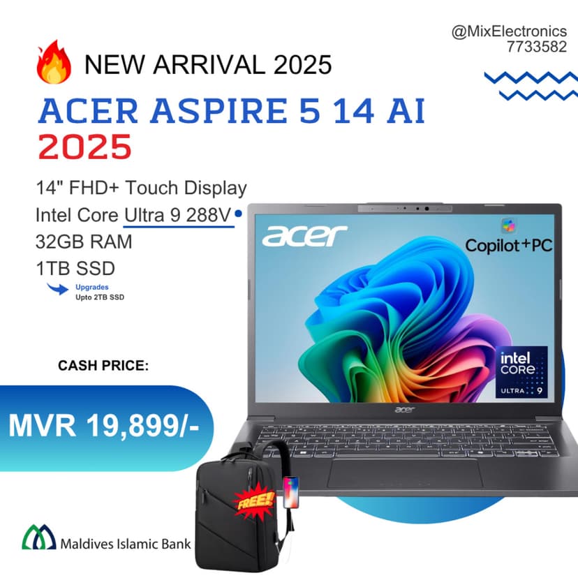 ACER ASPIRE 14 AI 2025 LAPTOP 14" TOUCH INTEL CORE ULTRA 9 288V 32GB RAM 1TB SSD