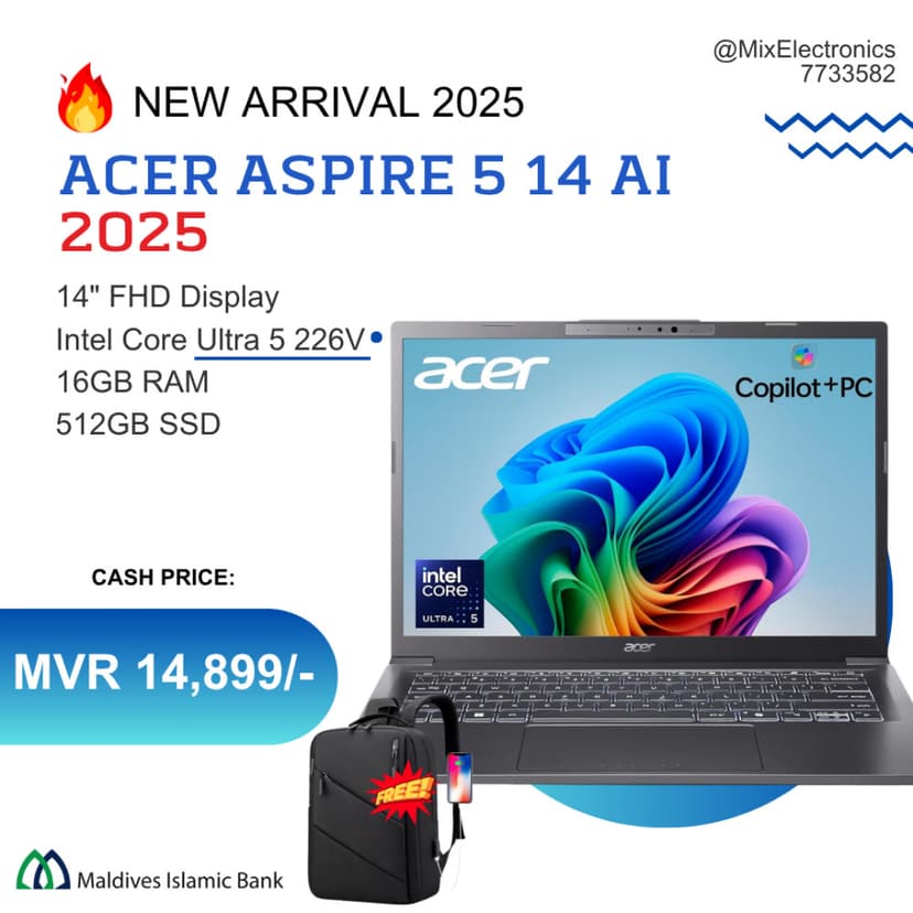 ACER ASPIRE 14 AI 2025 LAPTOP 14" FHD+ INTEL CORE ULTRA 5 226V 16GB 512GB