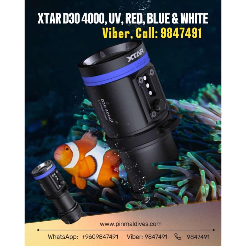 XTAR D30 4000 full package with 4 batteries. UV, BLUE, RED & WHITE