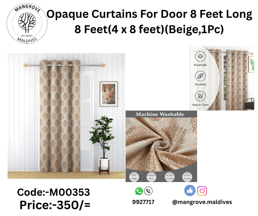 Opaque Curtains For Door 8 Feet Long | Big Window Curtain Premium Polyester