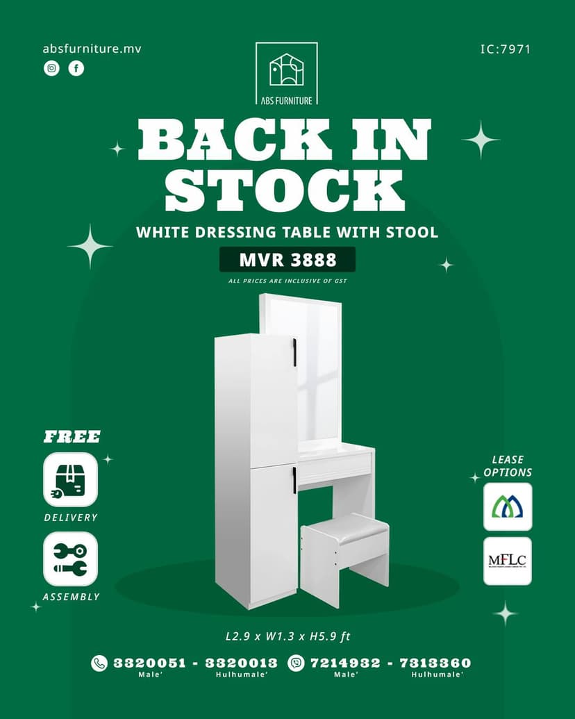 White Dressing Table with Stool