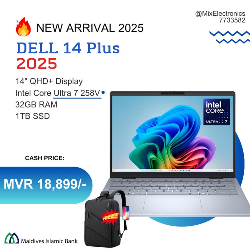 DELL PLUS(INSPIRON) 2025 LAPTOP 14" QHD+INTEL CORE ULTRA 7 258V 32GB RAM 1TB SSD