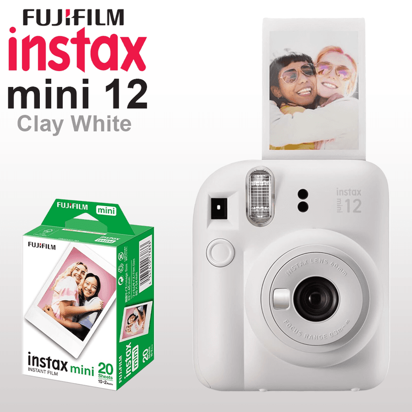 FujiFilm Instax Mini 12 Camera with 20 Sheet Film - Clay White