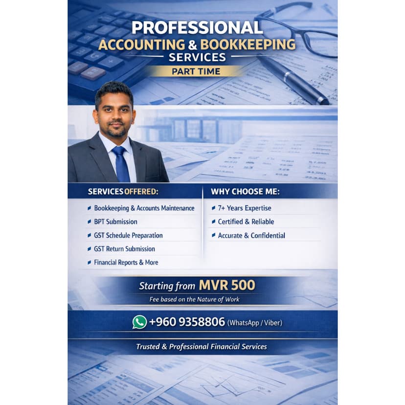Accounting & Bookkeeping Services, GST Schedule Preparation, BPT & GST return Submission