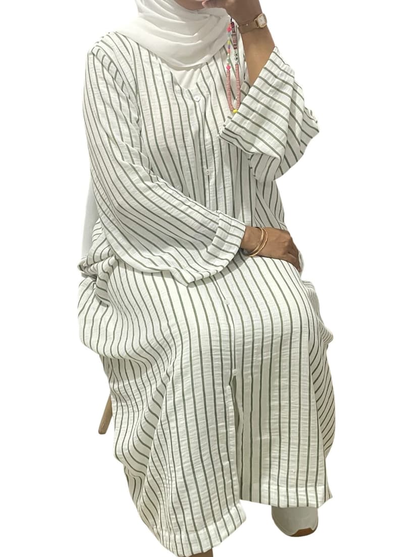 Green Striped Abaya Dress