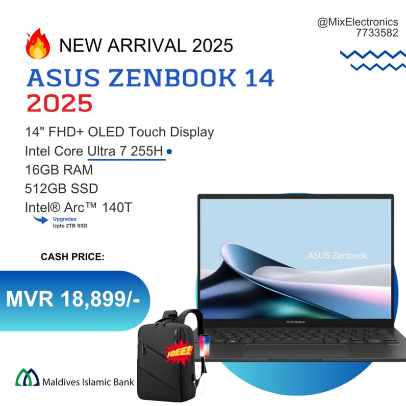 ASUS ZENBOOK 14 2025 LAPTOP 14" OLED INTEL CORE ULTRA 7 255H 16GB RAM 512GB SSD