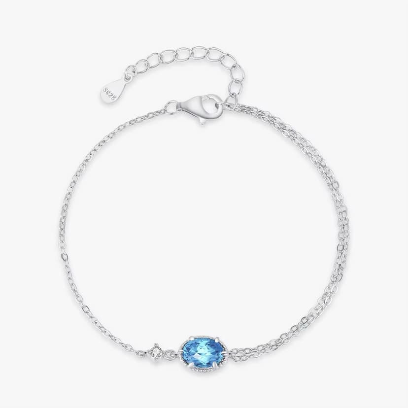 S925 Sterling Silver Bracelet with Blue Gemstone