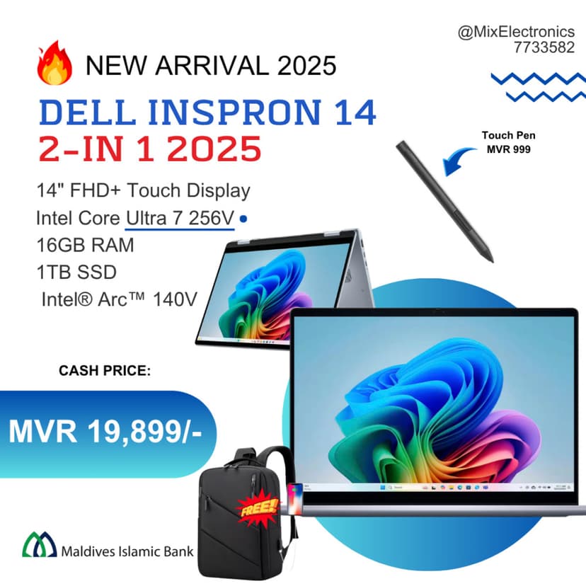 DELL PLUS(INSPIRON) 2 IN 1 2025 LAPTOP 14"TOUCH INTEL CORE ULTRA 7 256V 16GB 1TB