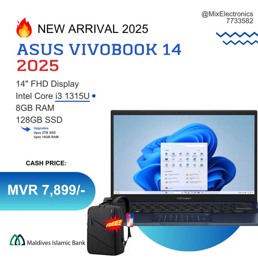 ASUS VIVOBOOK 14 2025 LAPTOP 14" FHD INTEL CORE I3 1315U 8GB RAM 128GB SSD